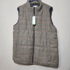 NWT WOMEN'S MAURICE'S REPREVE BROWN HOUNDTOOTH THICK PUFFER PLAID VEST SZ XXL